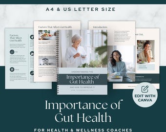 Gut Health Guide Done-for-you E-Book Wellness Nutrition Coach Workbook for Clients Editable Canva Template Course Resources