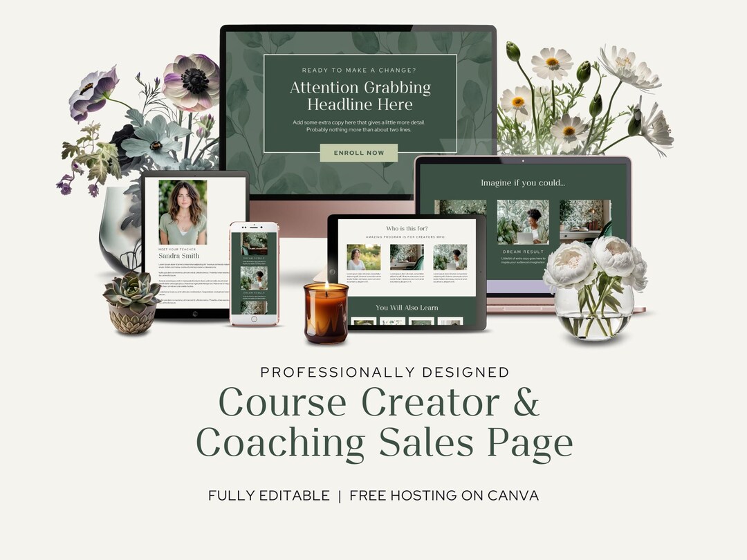 Course Sales Page Template Editable Canva Landing Page Coaching Funnel ...