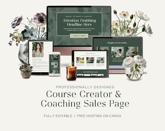 Course Sales Page Template Editable Canva Landing Page Coaching Funnel Design Digital Product Website High Converting DIY One Page Site