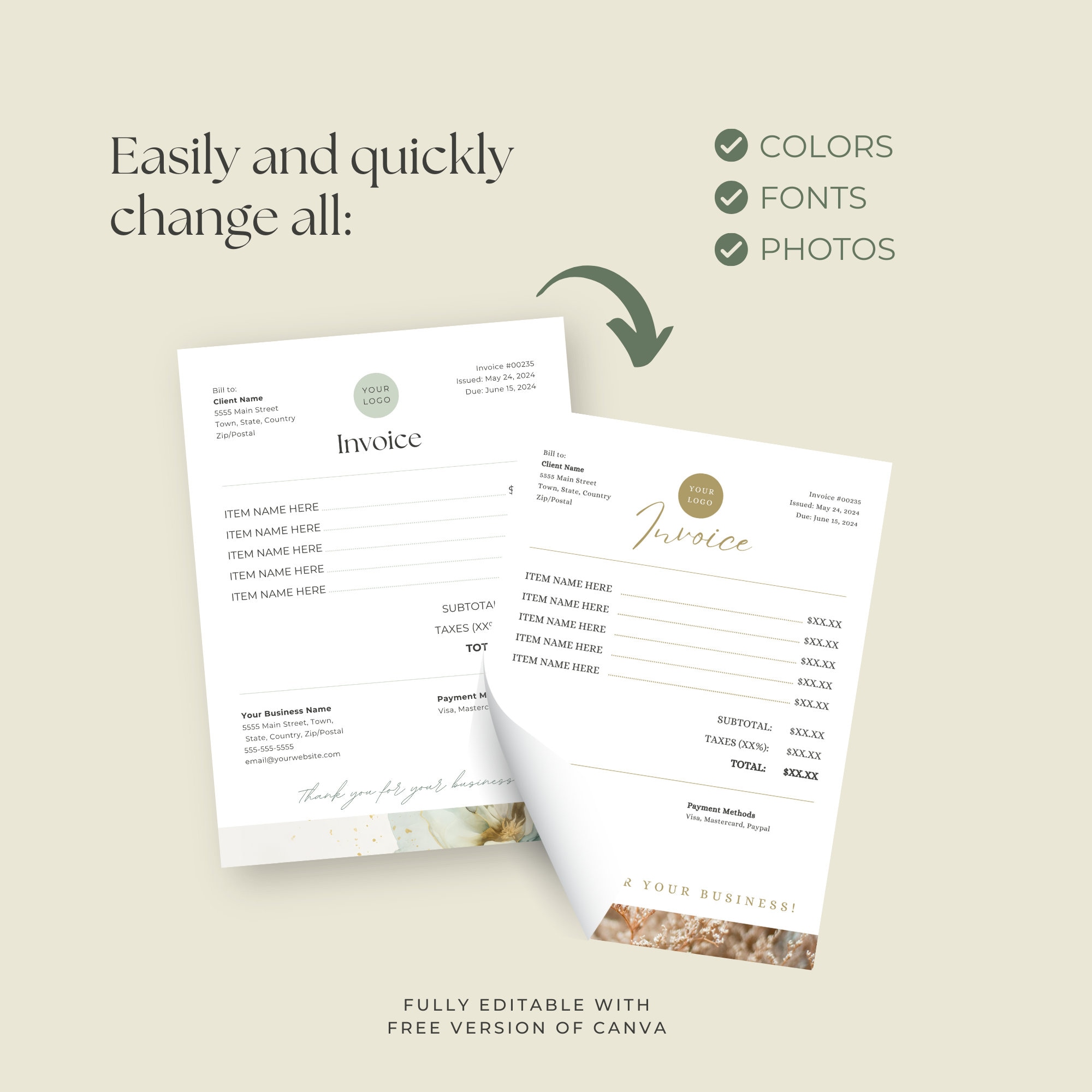 Canva Business Invoice Template Editable Business Form Small Business ...