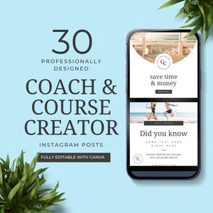 Modello Coach Instagram Canva, Creatore di corsi Ig, DOWNLOAD DIGITALE IMMEDIATO, Post Ig, Social Media Manager, Blu, Acqua, Viaggi, Vacanze
