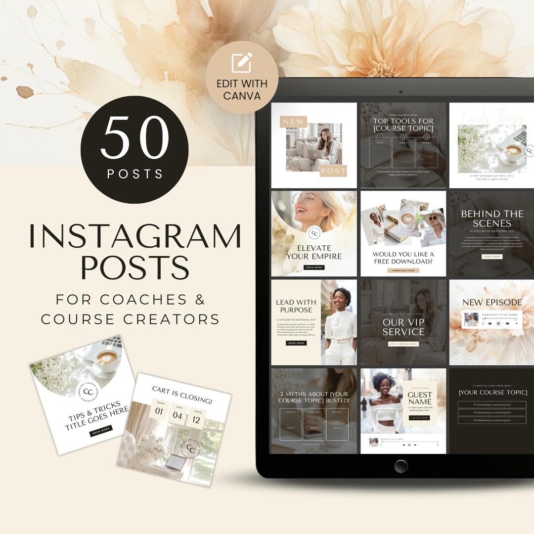 Course Blog Posts Course Creator Coach Instagram Posts Sales Funnel Branding IG Feed ...