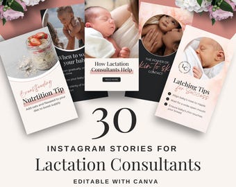 Lactation Consultant Instagram Stories Breastfeeding Mentor Instagram Marketing for Lactation Consultant Editable Canva Posts Doula Work