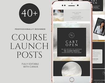 Publicaciones de lanzamiento de cursos Plantilla Canva Kit de herramientas de lanzamiento Redes sociales Marketing de cursos Creador de cursos Publicaciones sociales Plantilla Canva para cursos EH020