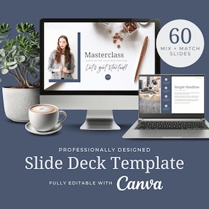Masterclass Canva Template, INSTANT DOWNLOAD, Webinar Slides, Presentation Slides, Coaching & Course Slides, Pitch Deck Template, Navy, Blue