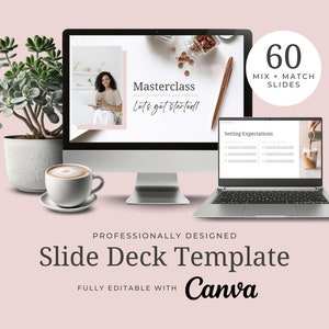 Plantilla de Canva para Masterclass, descarga instantánea, diapositivas para seminarios web, presentaciones, coaching y cursos, plantilla de pitch deck, rosa.