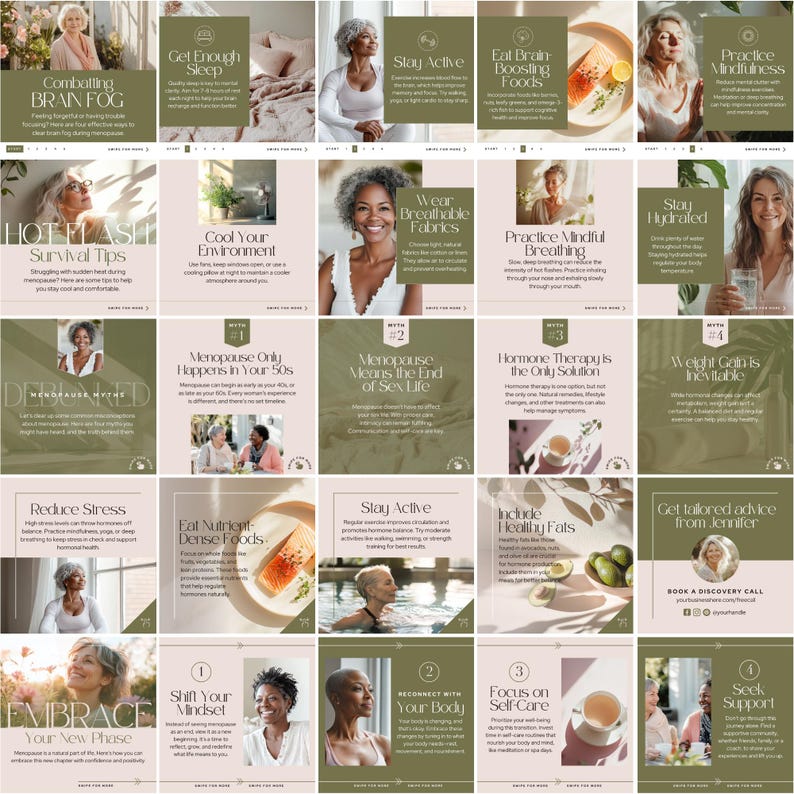 Instagram Carousel Templates for Menopause Coaches Hormone Social Media Womens Health Canva Nutrition Wellness Coach Naturopath HRT