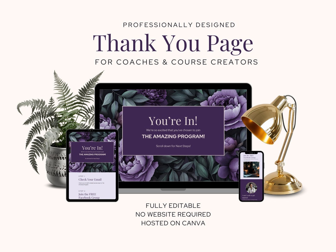 Thank You Page Canva Template Web Page Course Thank You Page Coaching ...