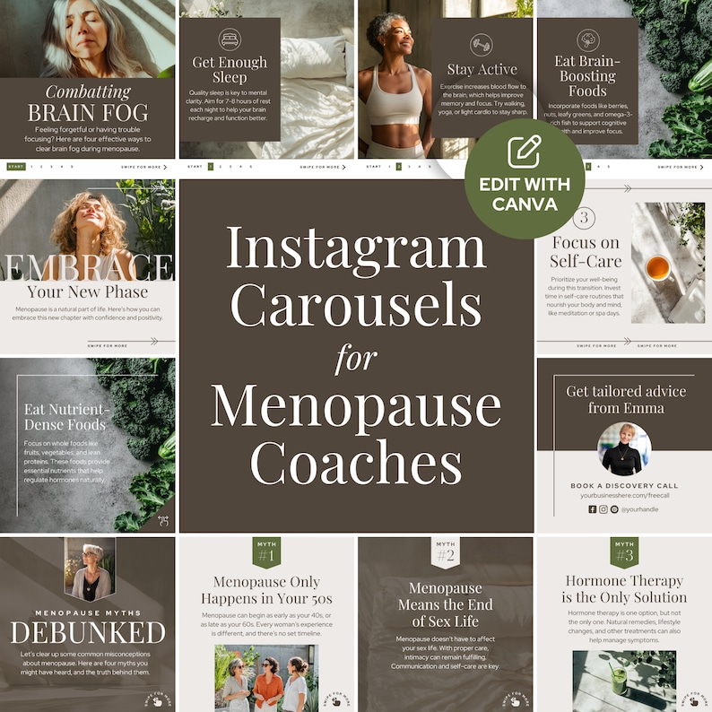 Instagram Carousel Templates for Menopause Coaches Hormone Social Media Womens Health Canva Templates Nutrition Instagram Wellness Coach