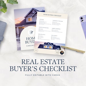 Home Buyer Checklist, Realtor Template, Realtor Marketing, Editable Canva Template, Real Estate Guide, Home Buyer Guide, Buyer Packet