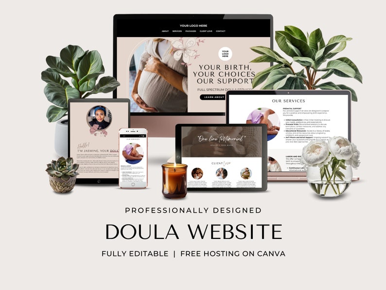 Canva Website Template for Doulas One Page Website Template Birth Doula Website Design Landing Page Postpartum Doula Lactation Consultant