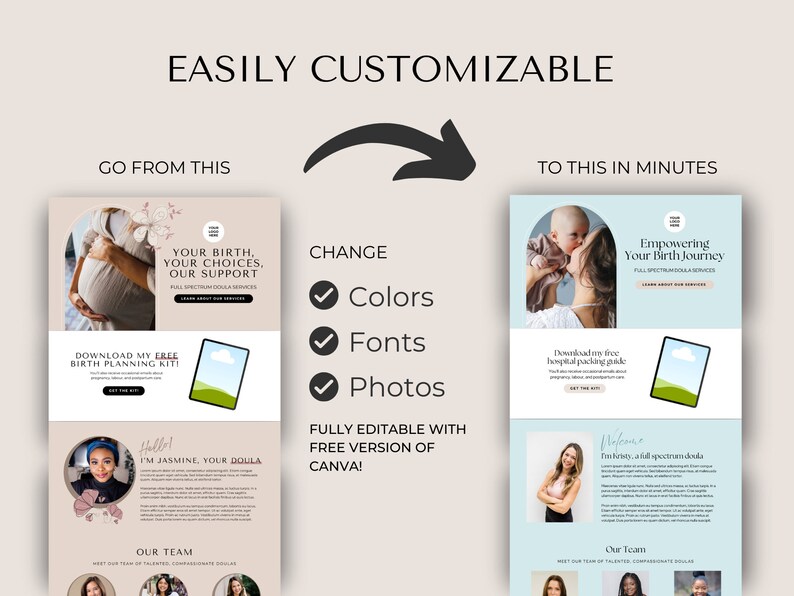 Canva Website Template for Doulas One Page Website Template Birth Doula Website Design Landing Page Postpartum Doula Lactation Consultant