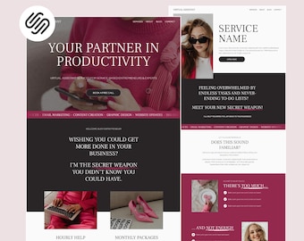 Squarespace 7.1 Virtual Assistant Website Template Freelancer Blog Theme Small Business DIY Website Entrepreneur Sales Page Funnel Blogger