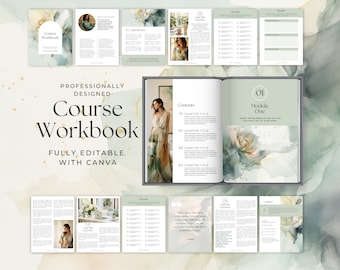 Course Workbook Canva Template, E-course Workbook, Lead Magnet, Ebook, Editable Workbook Template, Worksheet, Coaching Guide, Green, EH004