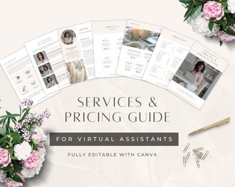 Virtual Assistant Services Guide Canva Template VA Pricing Guide Client Proposal Editable Onboarding Template Work From Home Online Business