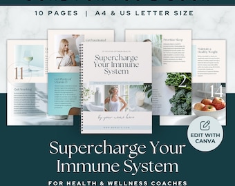 E-book sull'immunità Guida digitale pronta all'uso per il benessere Rafforza il sistema immunitario in modo naturale Health Coach Salute delle donne Modello Canva modificabile