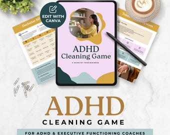 ADHD Cleaning Game Fun Printable Chore Tracker Gamified Task List Easy Daily Routines Editable Canva Template Neurodiversity Coach Tools