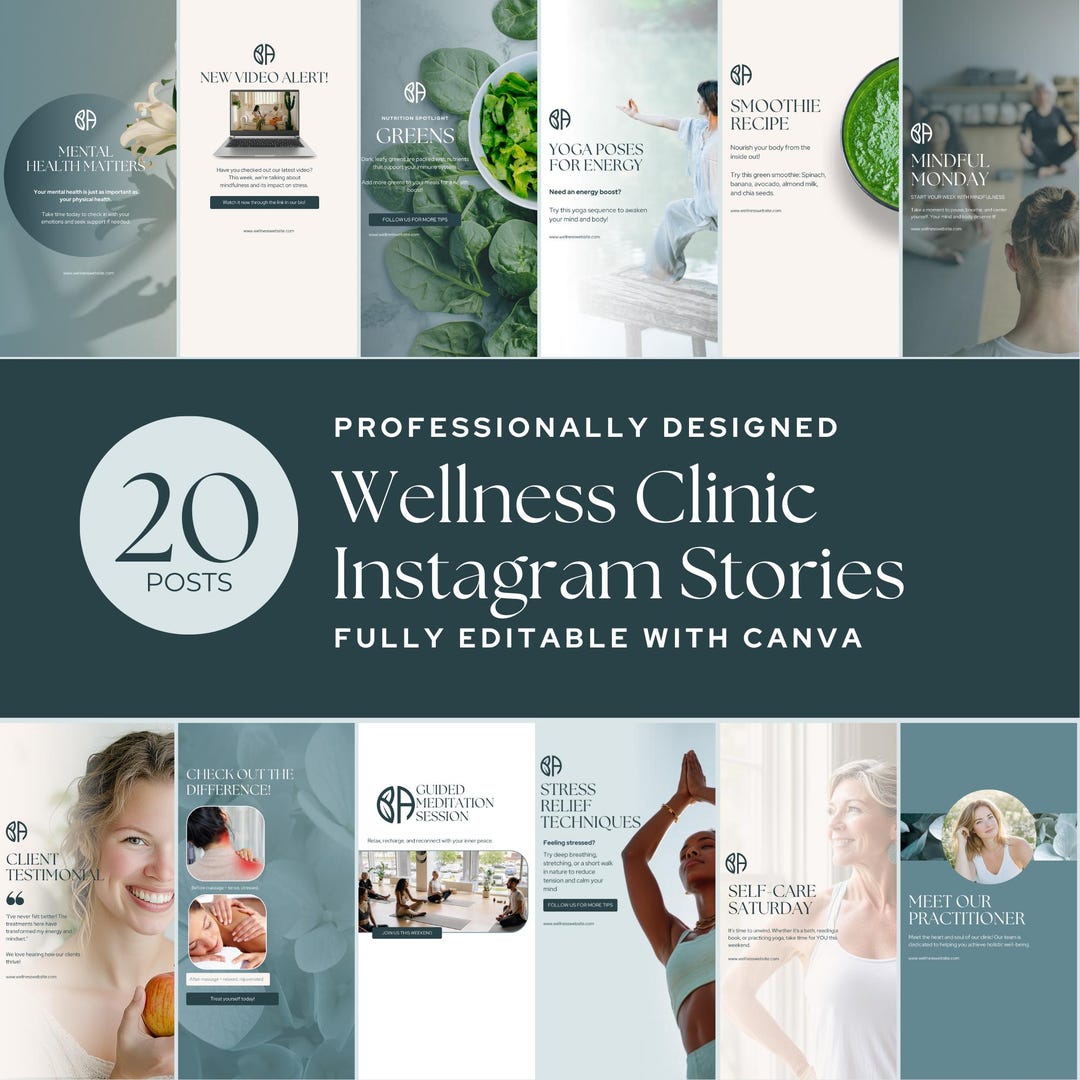 Wellness Clinic Instagram Stories, Editable Canva Templates for Health ...