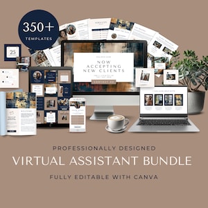 Virtual Assistant Bundle, VA Starter Kit, Editable Canva Template, Client Welcome Pack, VA Social Posts, VA Pricing Guide, Website, EH001