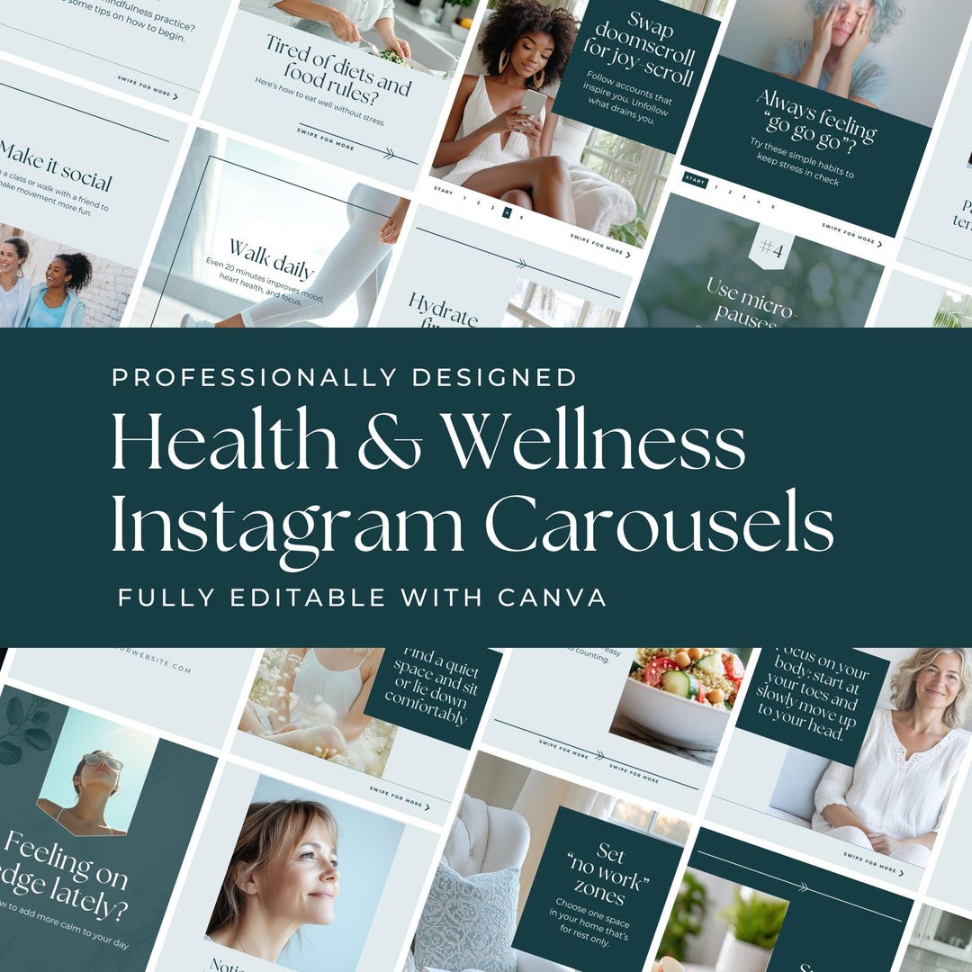 Wellness Instagram Carousel Templates Editable Canva Designs for Social ...