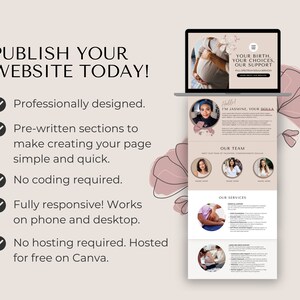 Canva Website Template for Doulas One Page Website Template Birth Doula Website Design Landing Page Postpartum Doula Lactation Consultant