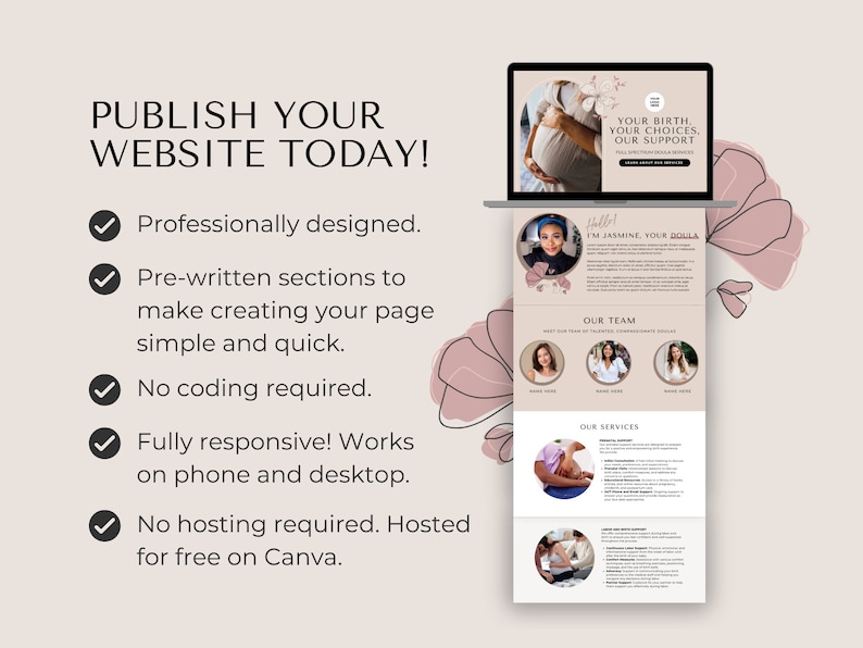 Canva Website Template for Doulas One Page Website Template Birth Doula Website Design Landing Page Postpartum Doula Lactation Consultant