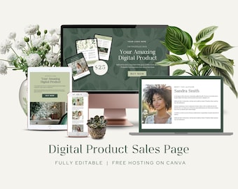 Plantilla de página de destino de producto digital, embudo de ventas personalizable, página de marketing editable, sitio web de Canva, creador de cursos, coaching, sitio de una página.