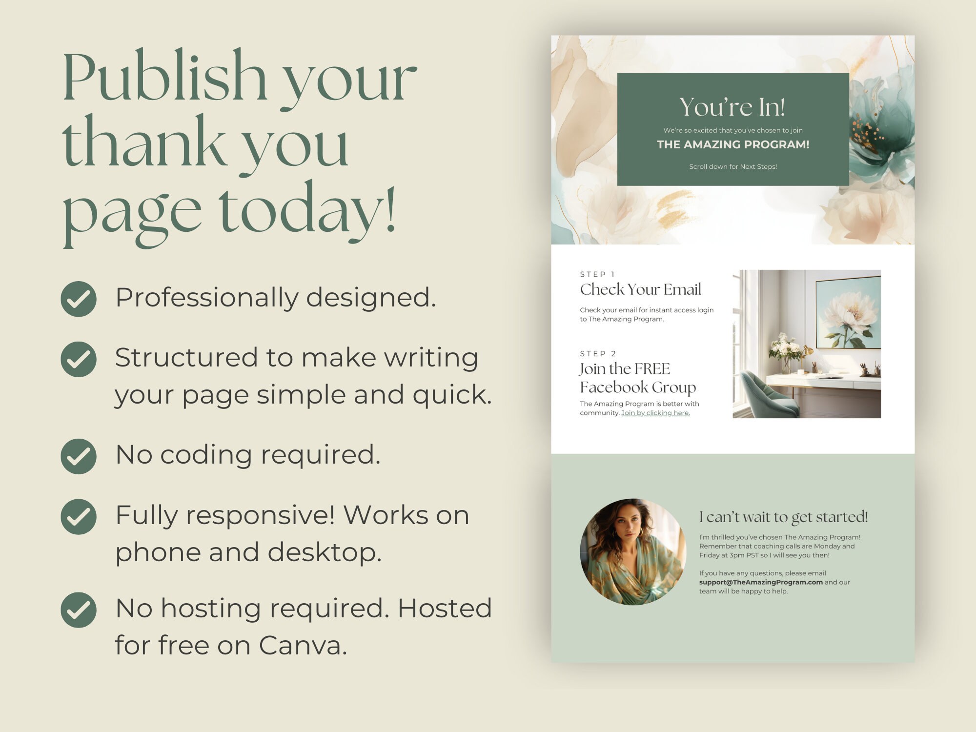 Thank You Page Canva Template, Canva Web Page, Course Thank You Page ...
