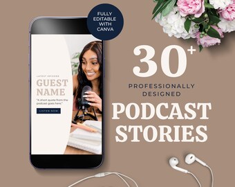 Plantilla de Instagram de Canva para podcasters Plantilla de Canva de podcast Podcast de historias de IG Podcast de redes sociales Historias de podcast de marca EH001