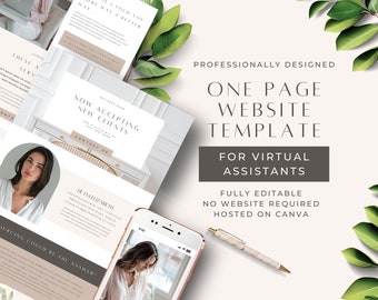 Plantilla de sitio web de Canva para servicio de asistente virtual Plantilla de sitio web de una página Diseño de sitio web de asistente virtual Página de destino Luxe Neutral