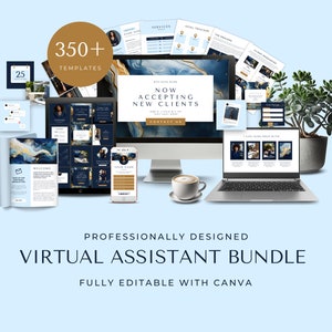 Virtual Assistant Bundle, VA Starter Kit, Editable Canva Template, Client Welcome Pack, VA Instagram Posts, VA Pricing Guide, 1 Page Website