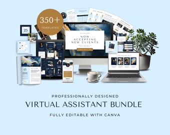 Virtual Assistant Bundle, VA Starter Kit, Editable Canva Template, Client Welcome Pack, VA Instagram Posts, VA Pricing Guide, 1 Page Website