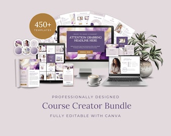 Course Creator Canva Templates Course Social Posts Course Workbook Course Slide Deck Course Sales Page Lead Magnet Course Marketing EH018