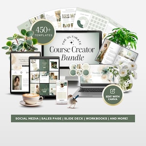 Paquete de creación de cursos listo para usar, plantilla de Canva, plantilla de creación de cursos, libro de trabajo del curso, presentación de diapositivas del curso, creación de cursos, neutral