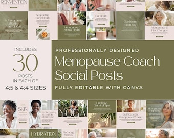 Modèle Instagram sur la ménopause Publication sur les réseaux sociaux pour les femmes Coach pour la santé des femmes Publications Canva Nutrition Bien-être Périménopause THS Naturopathe