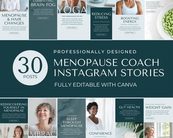 Histórias do Instagram do Menopause Coach, Bem-estar Feminino, Kit de Marketing de Mídias Sociais do Canva Editável, Saúde Hormonal, Perimenopausa, Medicina Holística