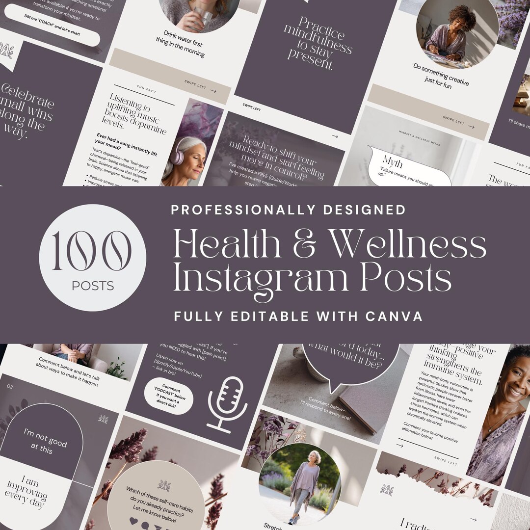 Wellness Coach Instagram: Editable Canva Templates for Health, Social ...