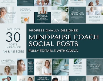 Modelo de Instagram para Menopausa - Publicação em Mídias Sociais - Coach de Saúde - Canva - Guia de Saúde Feminina - Nutrição - Bem-Estar - Branding - Ferramentas para Perimenopausa - TRH