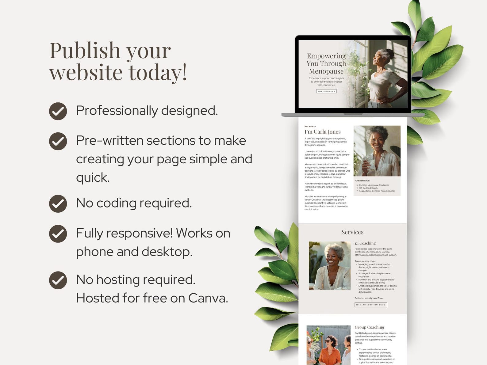 Canva Website Template for Menopause Coaches One Page Website Wellness ...