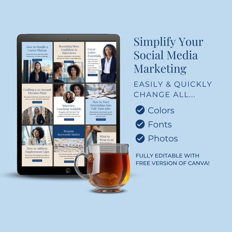 Career Coach Social Media Templates Ready-to-Use Content & Hooks Editable Canva Designs Female Entrepreneur Instagram Marketing Business