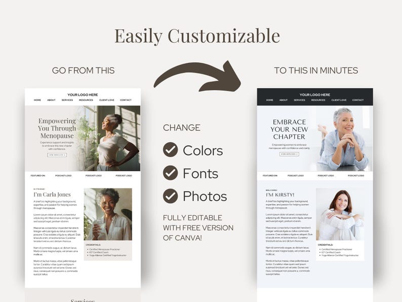 Canva Website Template for Menopause Coaches One Page Website Wellness ...