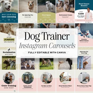 Dog Trainer Social Media Carousels | Groomer | Walker | Editable Canva Templates For Your Small Pet Business DT002