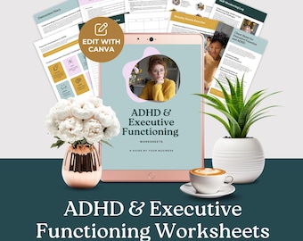 ADHS Arbeitsblätter Exekutivfunktion Coaching Bewältigungsfähigkeiten Druckbare Therapie-Tools Ressourcen für psychische Gesundheit Bearbeitbare Canva-Vorlage