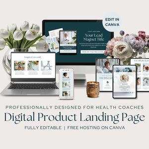 Health Coach Digital Product Landing Page Template Customizable Sales Funnel Editable Canva Website Course Creator Coaching One Page Site
