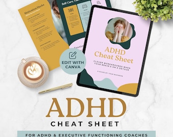 Aide-mémoire pour le TDAH Gestion du temps Stratégies d'adaptation Neurodiversité Modèle Canva modifiable Outils de thérapie Ressources de coaching Aides techniques