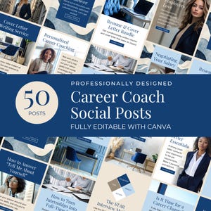 Career Coach Social Media Templates Ready-to-Use Content & Hooks Editable Canva Designs Female Entrepreneur Instagram Marketing Business