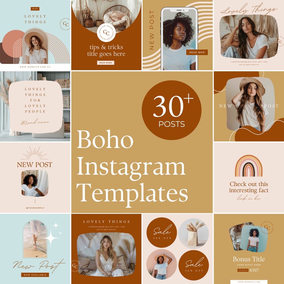 Boho Instagram Canva Template Digital Marketing Instagram IG Posts ...