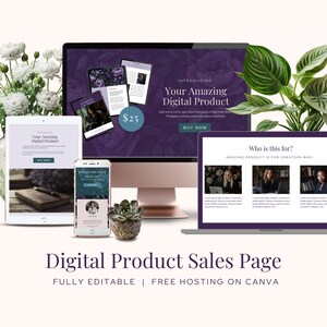 Modèle de page de destination Page de vente de produits numériques Canva Modèle d'entonnoir de conversion Canva pour les cours en ligne Page de vente du créateur de cours Entonnoirs de vente