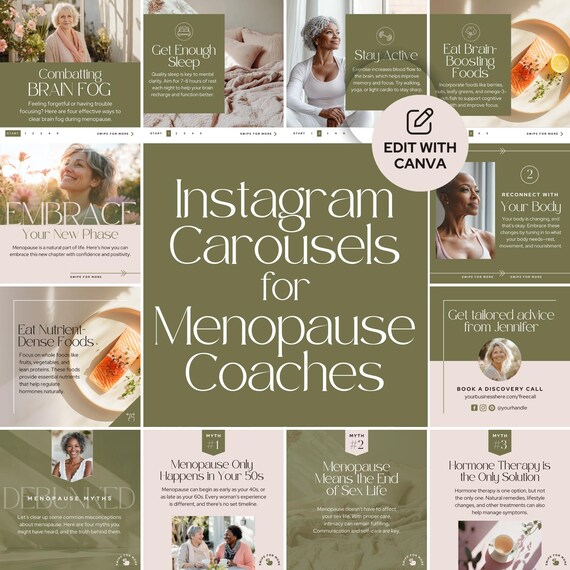 Instagram Carousel Templates for Menopause Coaches Hormone Social Media Womens Health Canva Nutrition Wellness Coach Naturopath HRT