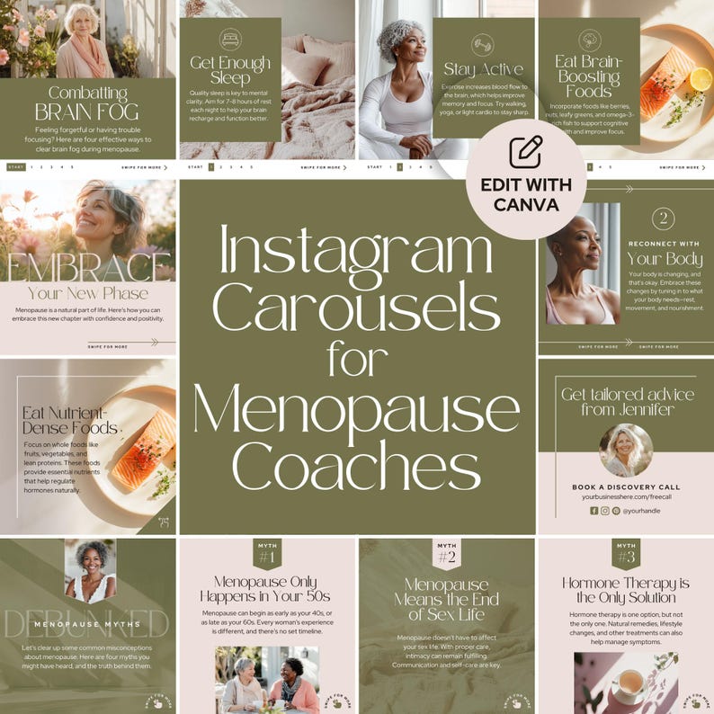 Instagram Carousel Templates for Menopause Coaches Hormone Social Media Womens Health Canva Nutrition Wellness Coach Naturopath HRT